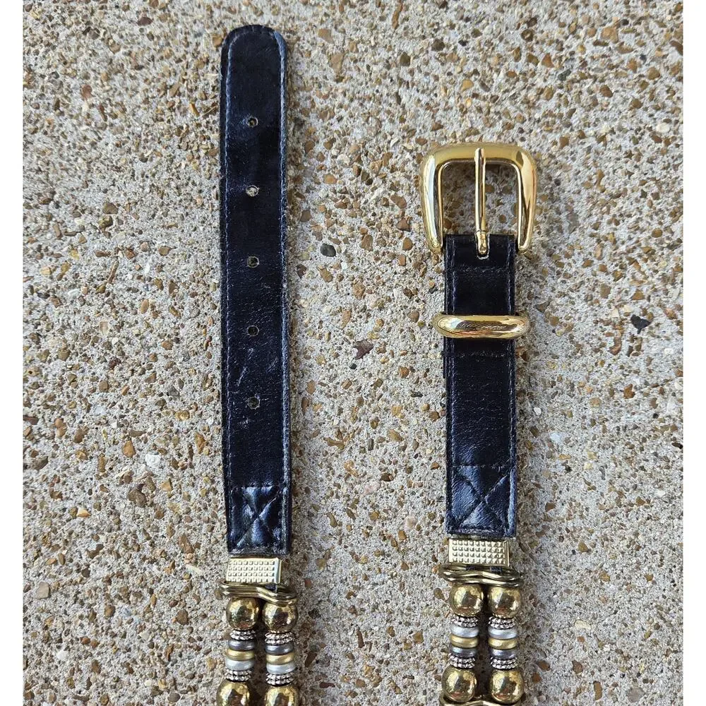 Vintage Boho Gold Beaded Belt | Metallic Gray & Silver Accent Beads